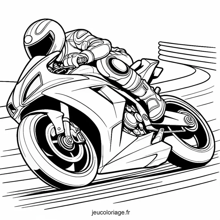 Coloriage Moto de course faisant un virage rapide