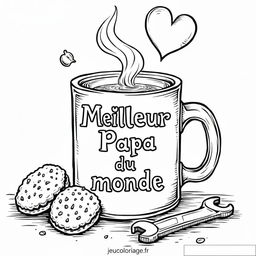 Coloriage Mug Meilleur Papa avec Coeur et Cookies