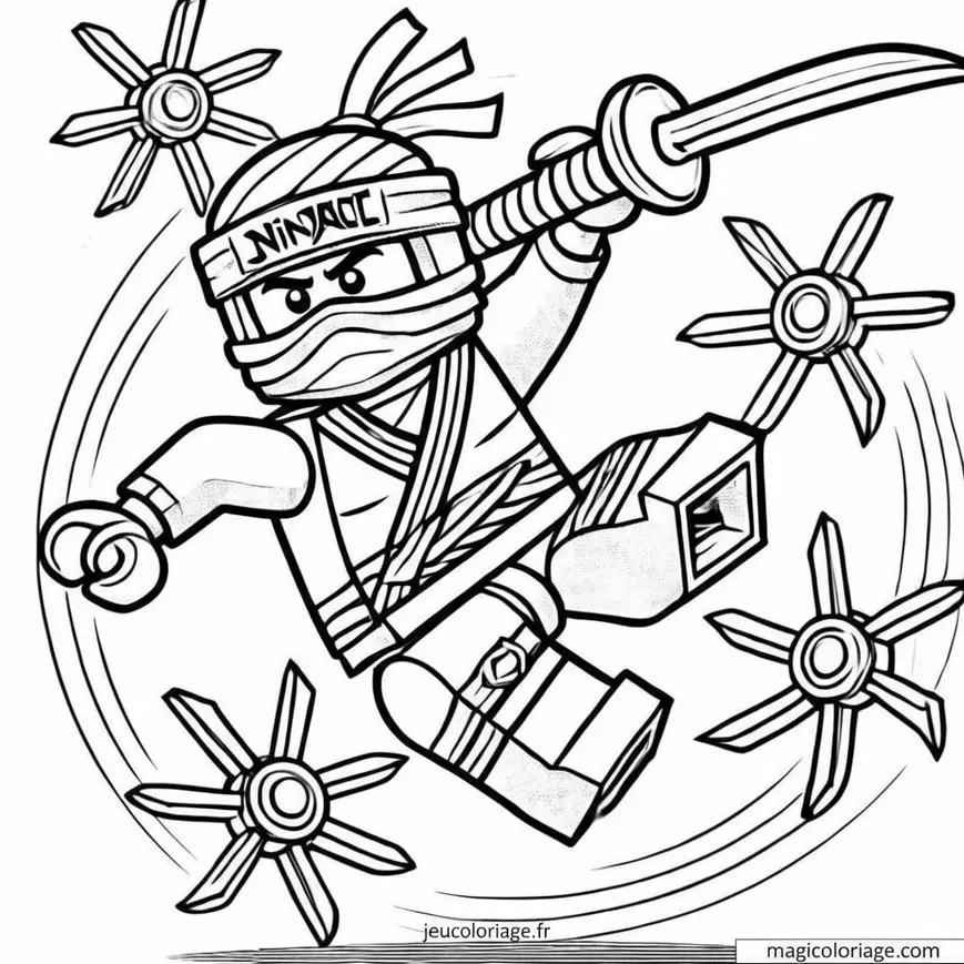 Coloriage Ninjago ninja avec shurikens