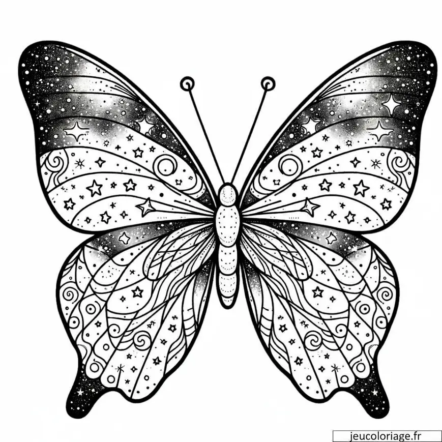 Coloriage Papillon avec des Motifs de Galaxies