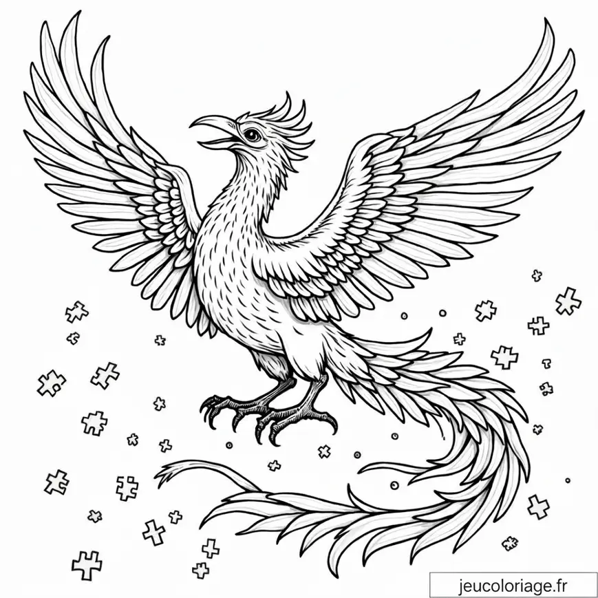 Coloriage Phénix majestueux : créature mythique à imprimer