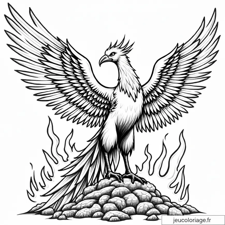 Coloriage Phénix majestueux enflammé à imprimer
