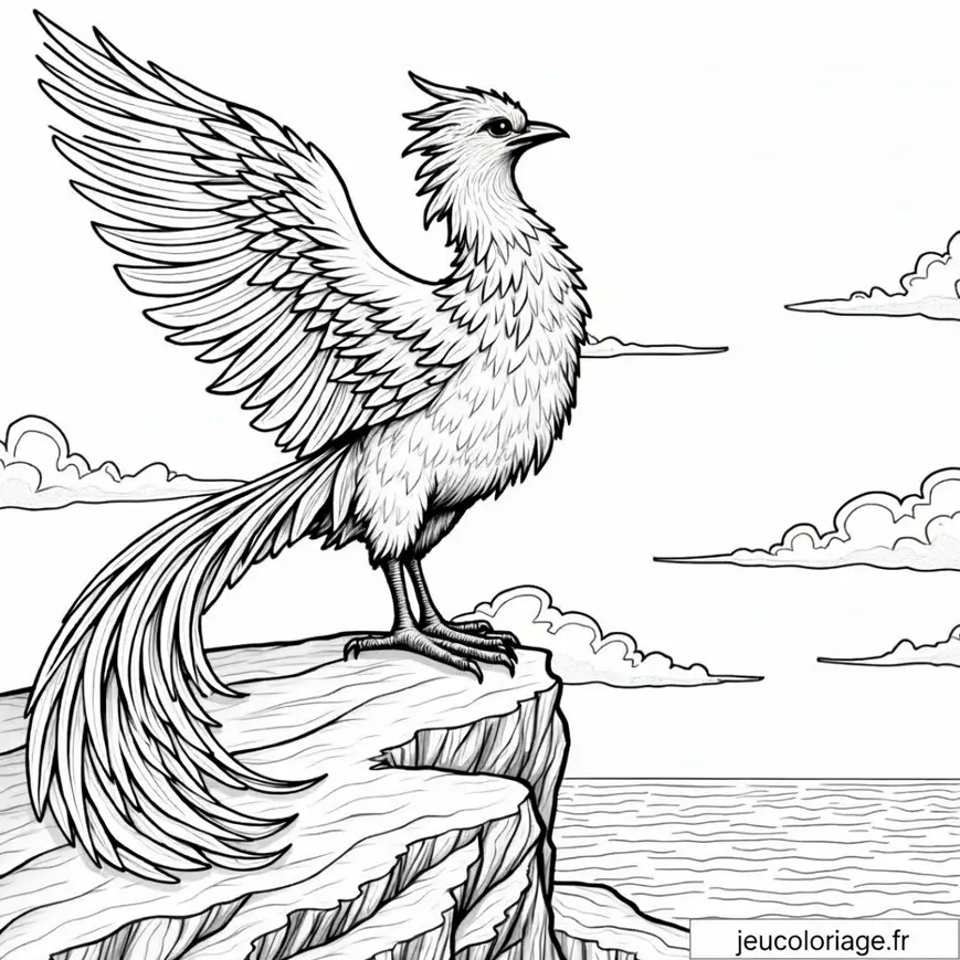 Coloriage Phénix majestueux sur falaise
