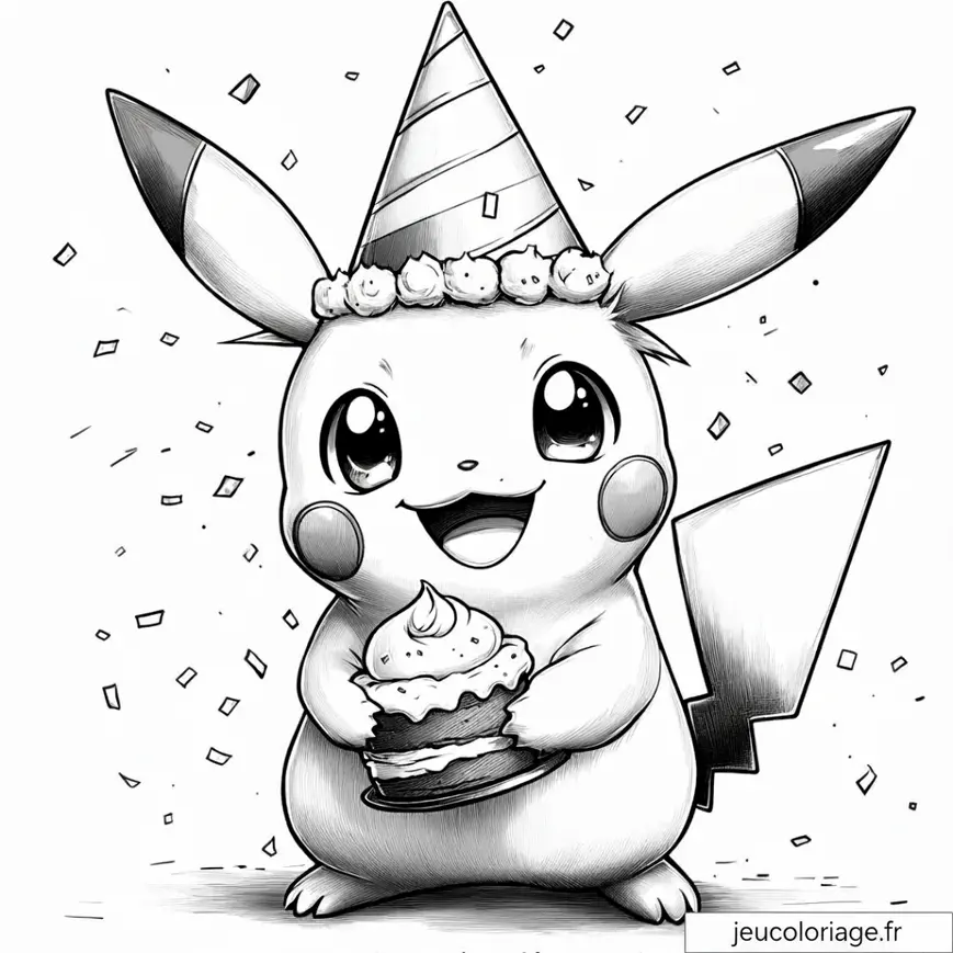 Coloriage Pikachu Fête d&rsquo;Anniversaire : Amusement Assuré