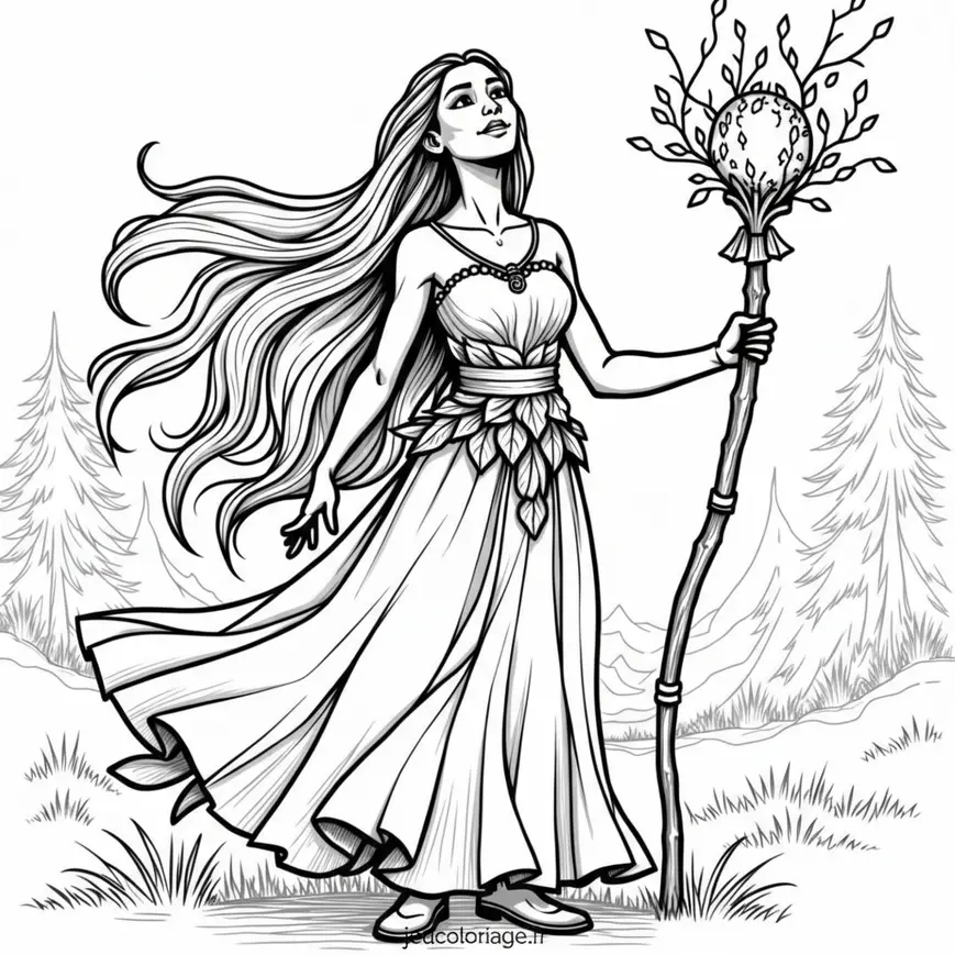 Coloriage Pocahontas et son sceptre magique