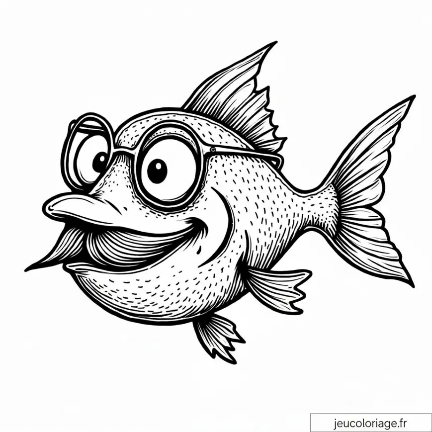 Coloriage Poisson Amusant avec Lunettes à Imprimer