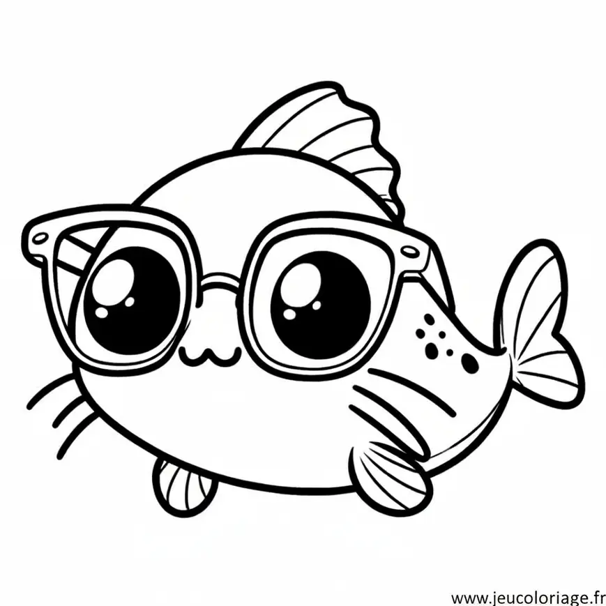 Coloriage Poisson chat portant des lunettes