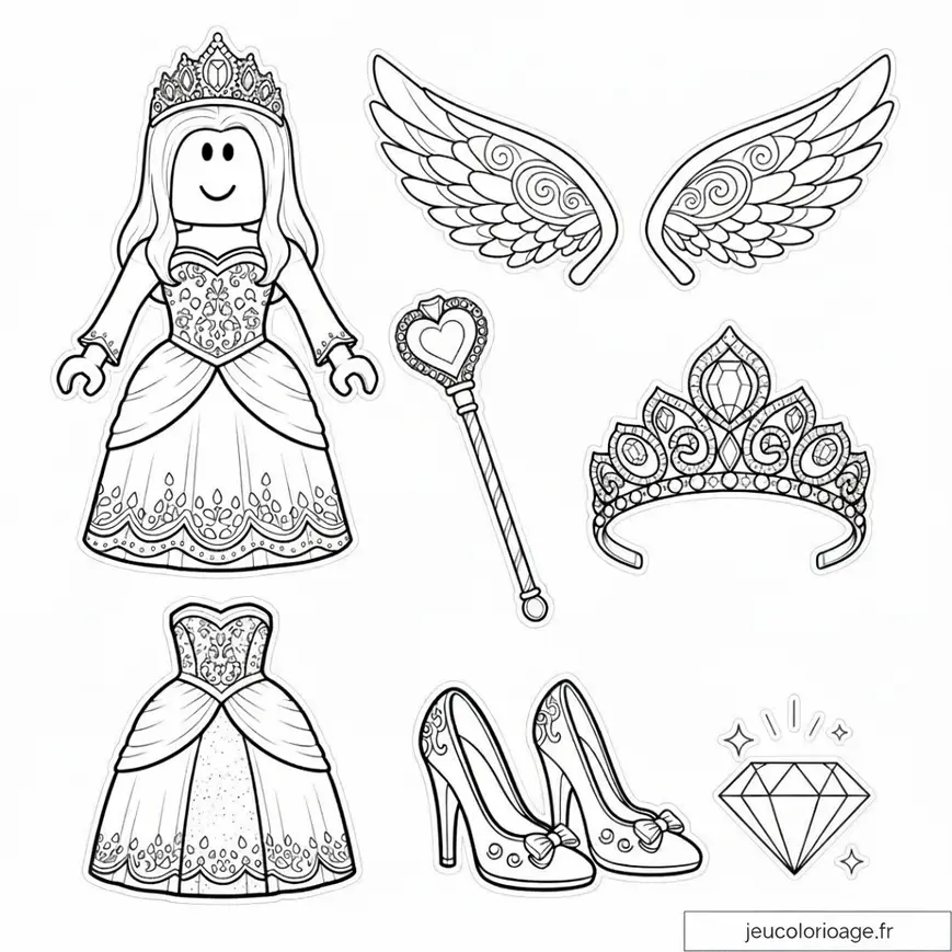 Coloriage Princesse Roblox avec Ailes et Accessoires Magiques