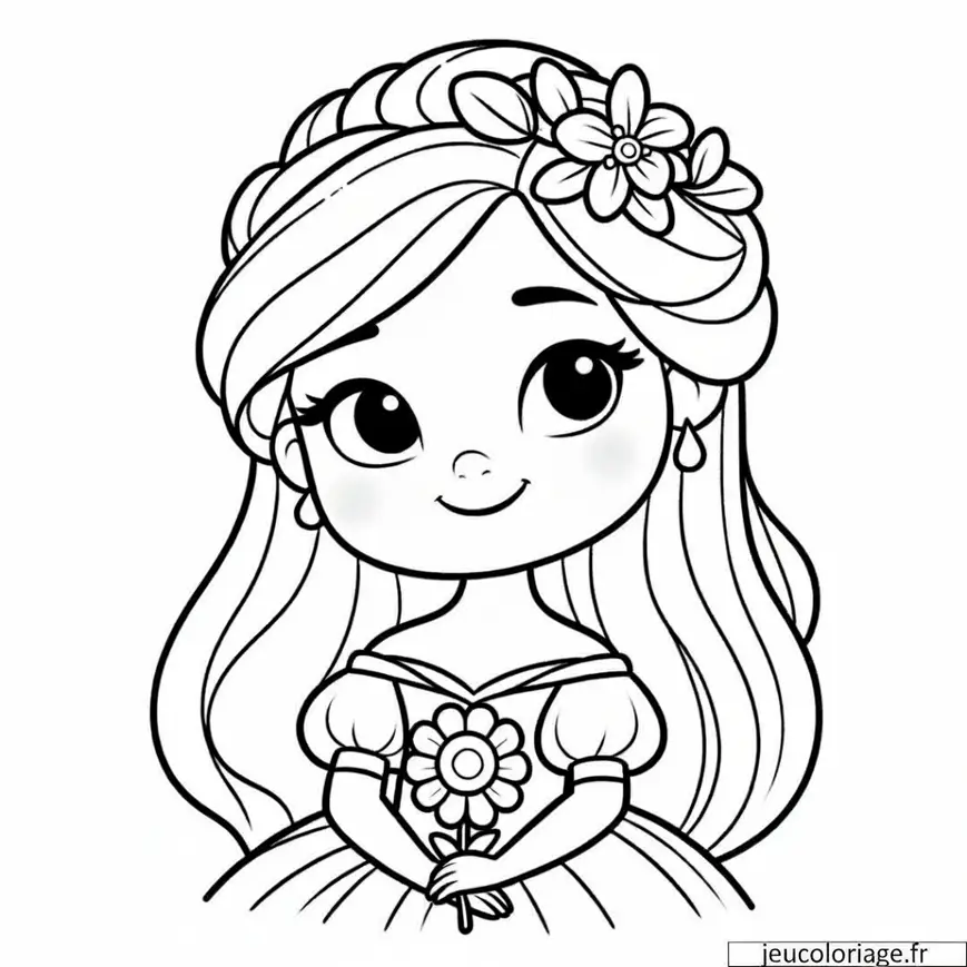 Coloriage Princesse avec une fleur dans les cheveux