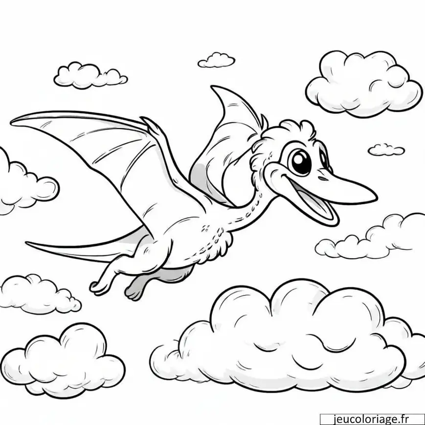 Coloriage Pterodactyle volant au-dessus des nuages