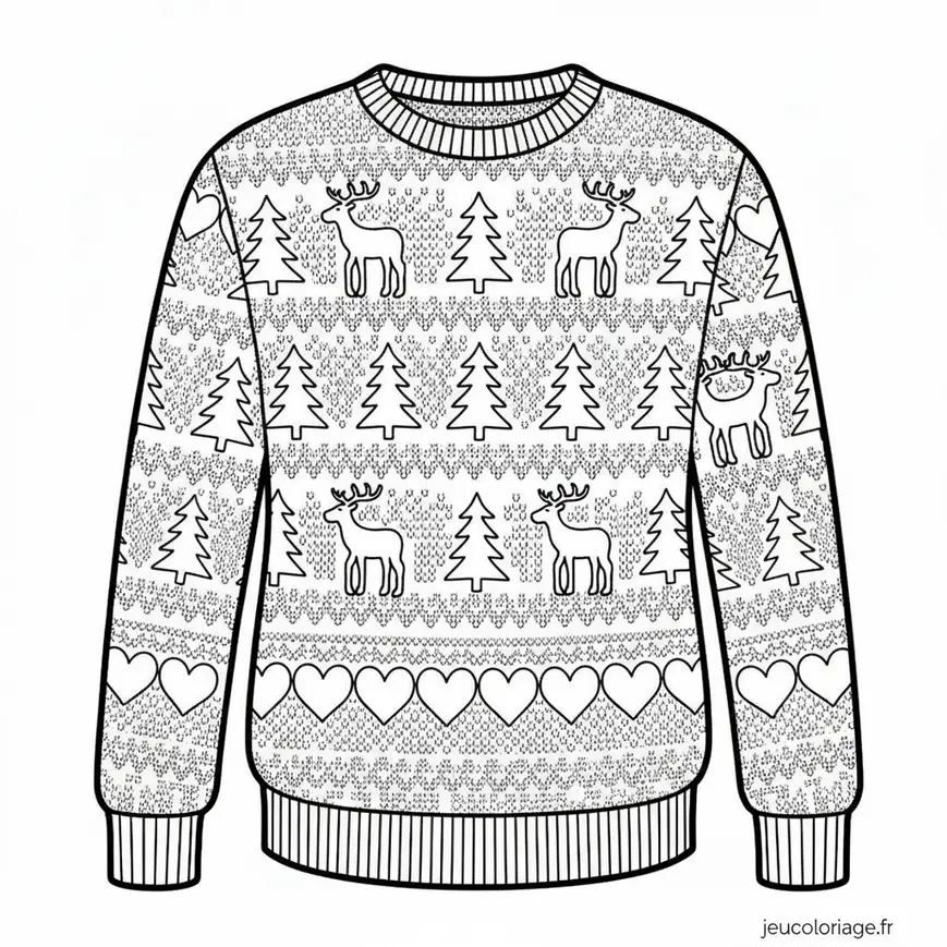 Coloriage Pull de Noël avec Rennes et Sapins