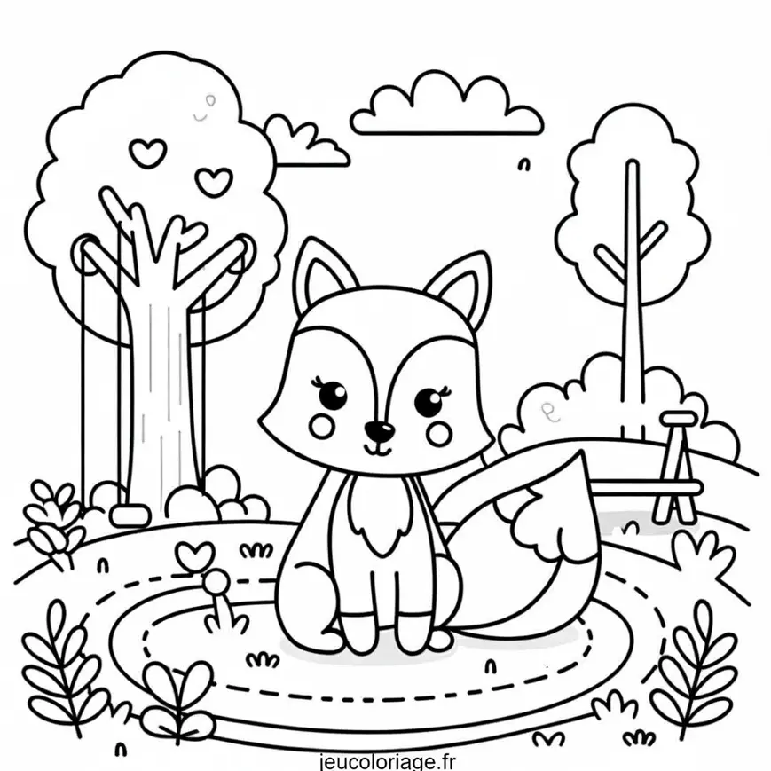 Coloriage Renard au parc