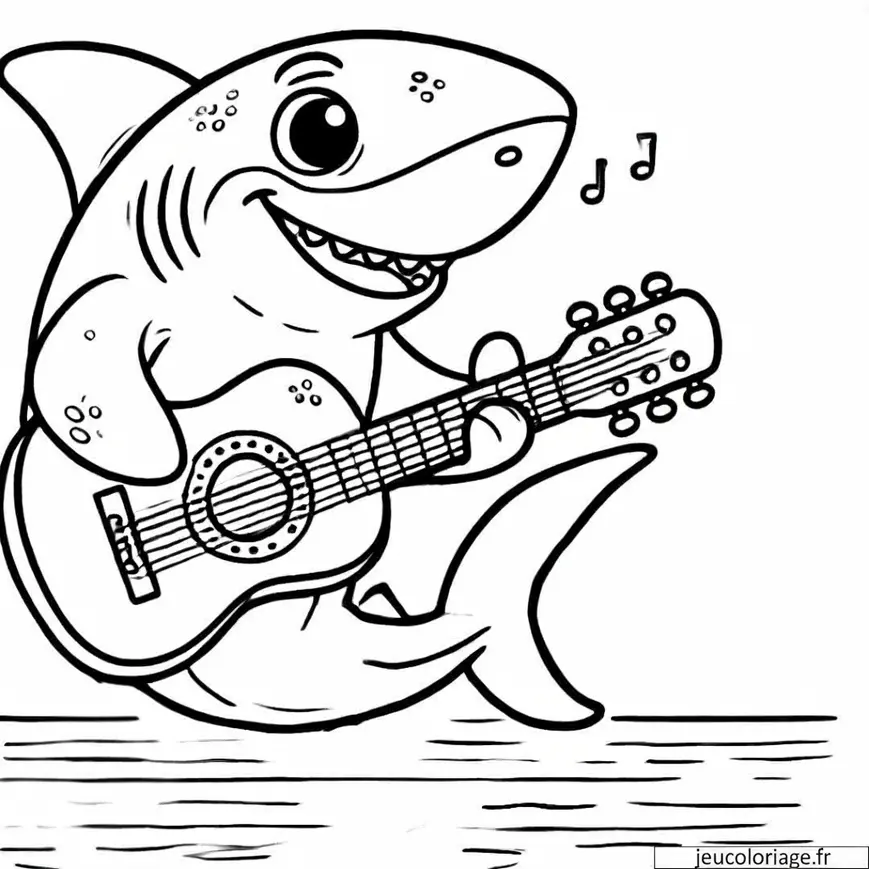 Coloriage Requin Jouant de la Guitare