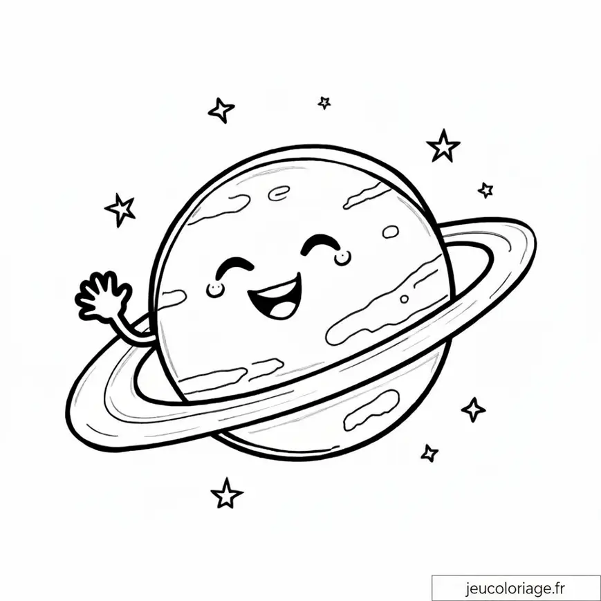 Coloriage Saturne joyeux pour explorer l&rsquo;univers en couleurs