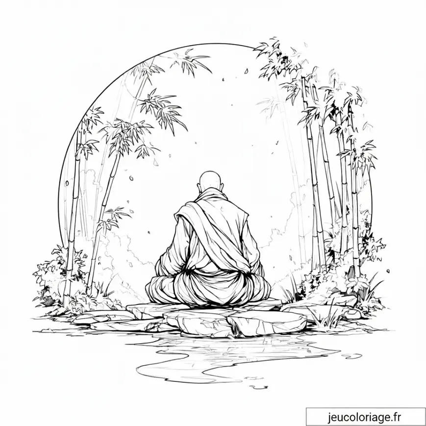 Coloriage Sérénité Bouddhiste en Nature