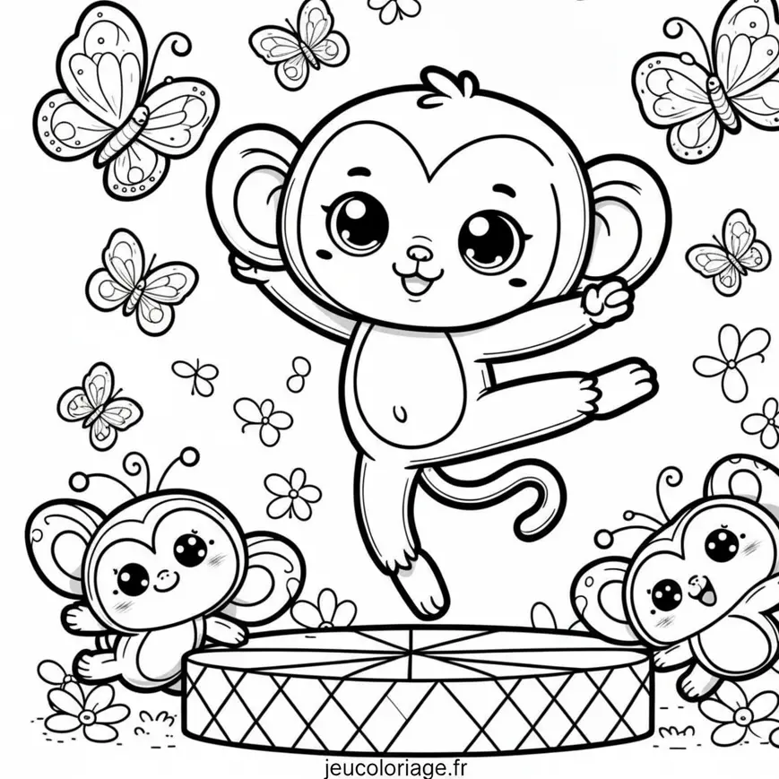 Coloriage Singe Kawaii Acrobatique