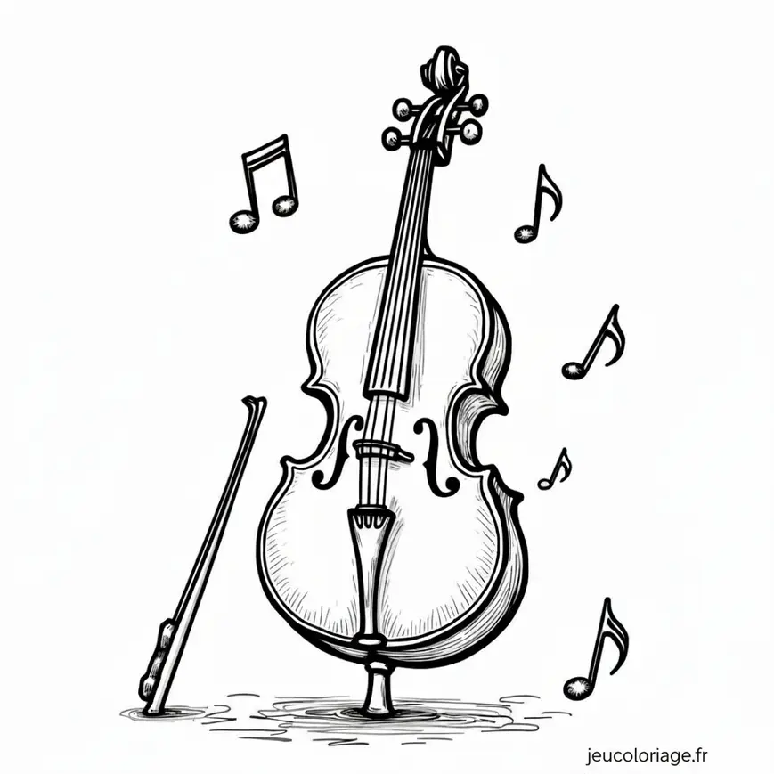 Coloriage Violoncelle et Notes de Musique Magiques
