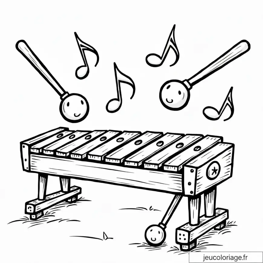 Coloriage Xylophone Enchanté et Notes amusantes