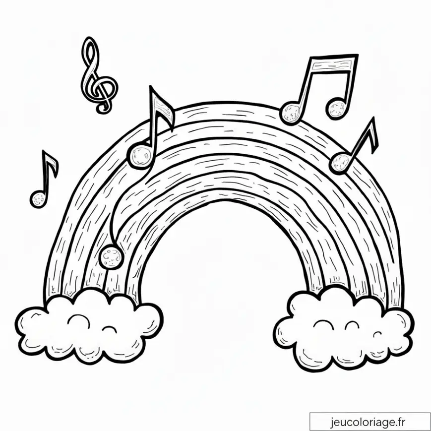 Coloriage arc-en-ciel musical avec notes joyeuses