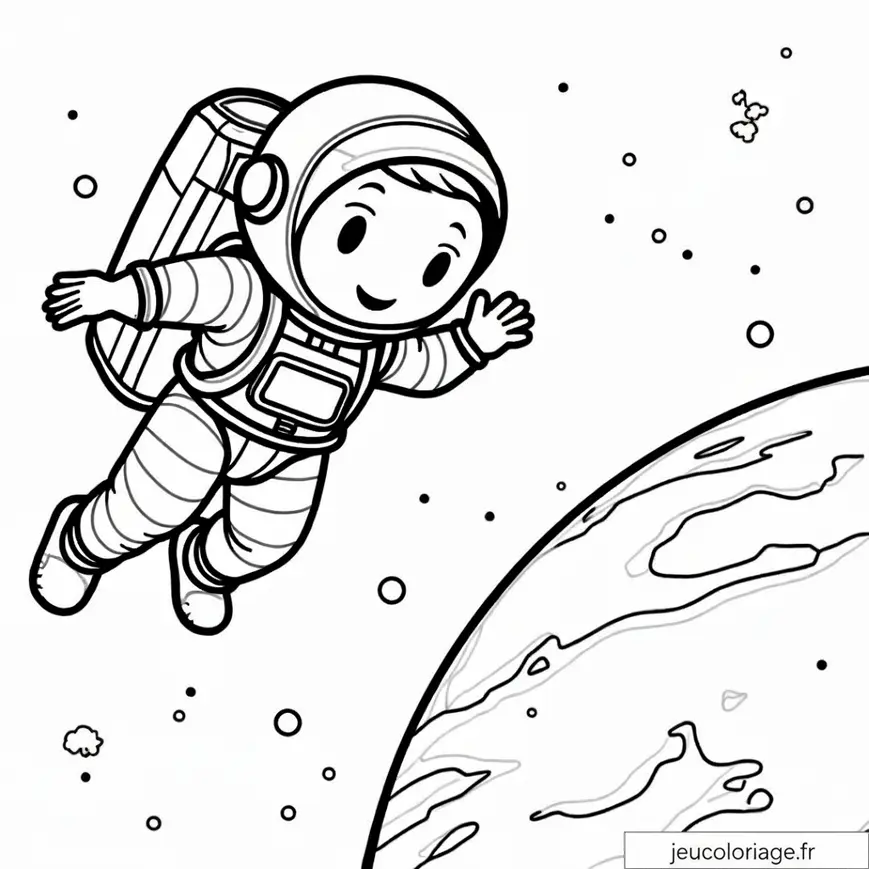 Coloriage astronaute en apesanteur autour de la planète