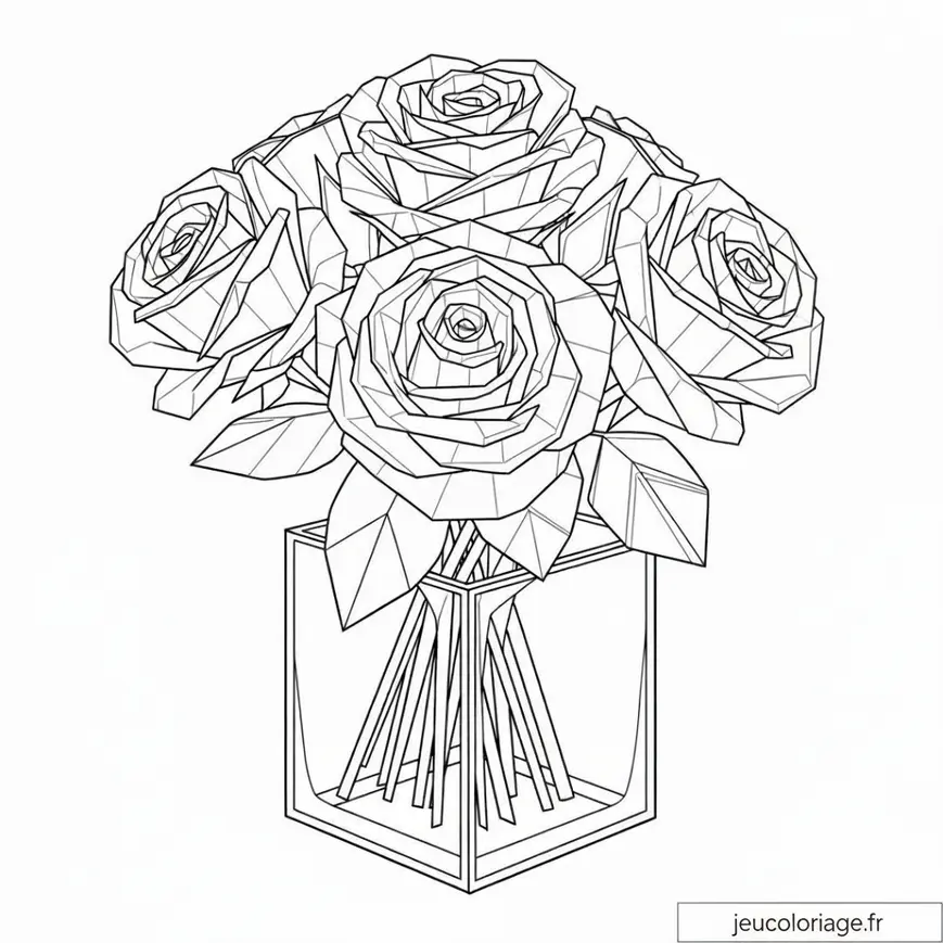 Coloriage bouquet de roses géométriques à imprimer gratuit