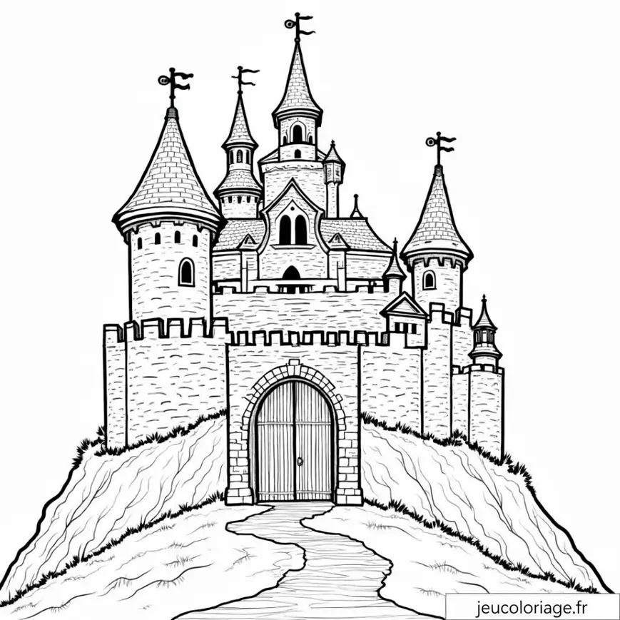 Coloriage château médiéval captivant pour enfants