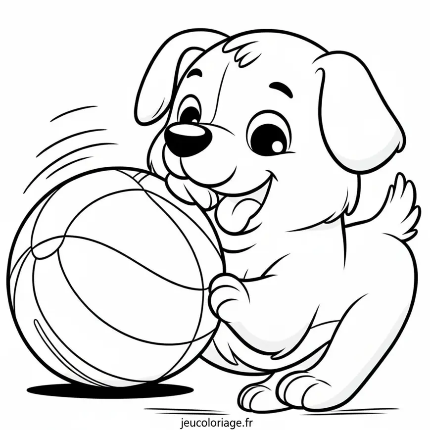 Coloriage chien jouant avec une balle