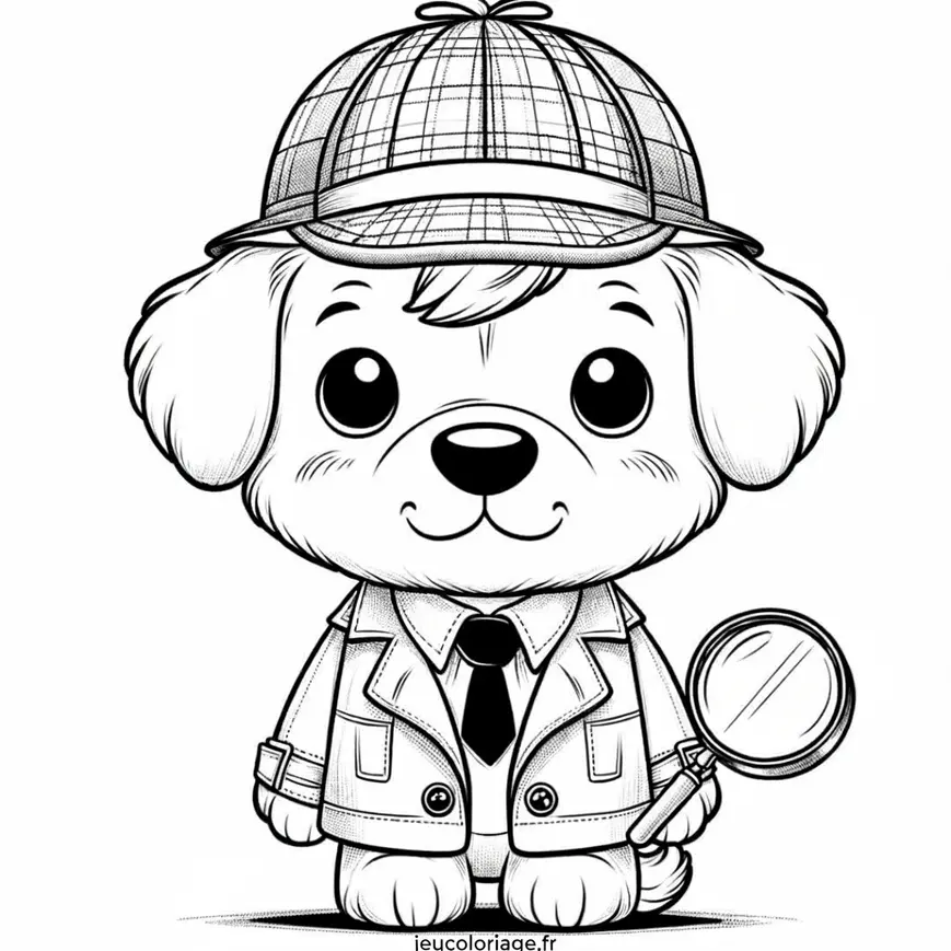 Coloriage chien mignon en tenue de détective