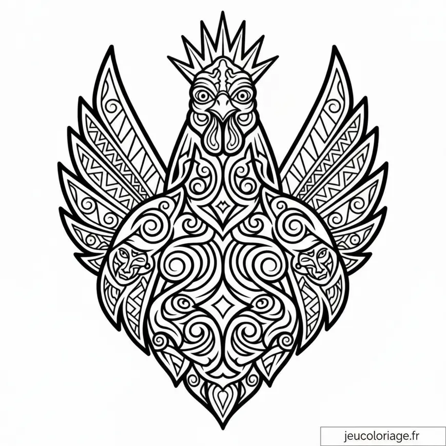 Coloriage coq majestueux à motifs complexes