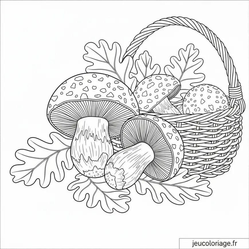 Coloriage de Champignons en Panier Prêt à Imprimer