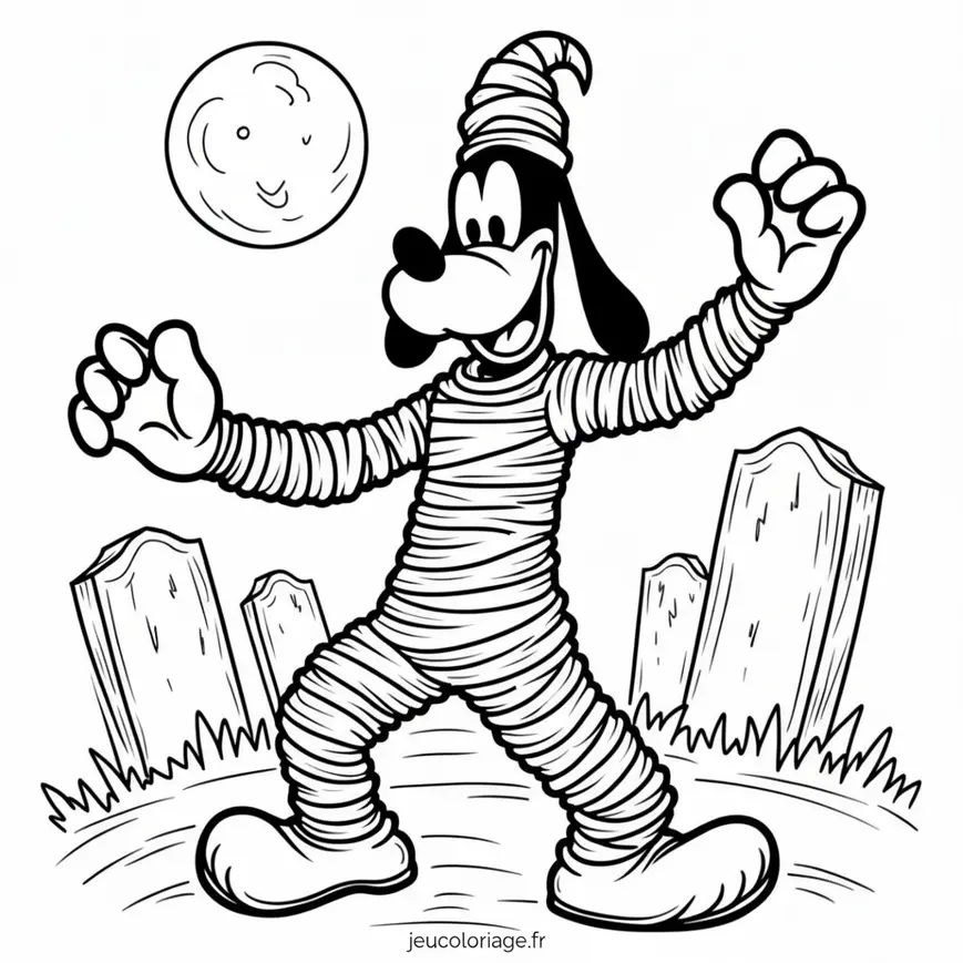 Coloriage de Dingo Déguisé en Momie pour Halloween