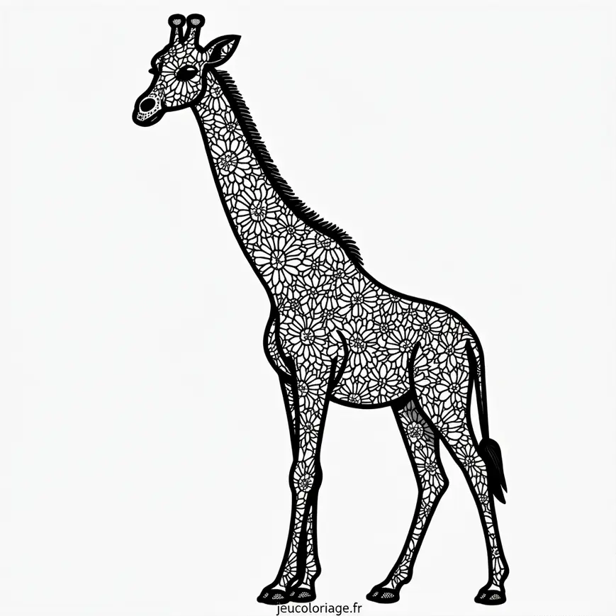 Coloriage de Giraffe Fleurie : Amuse-toi en Colorant!