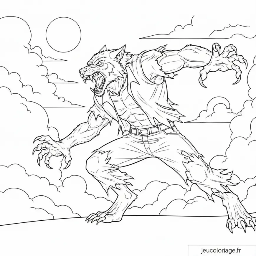 Coloriage de Loup-Garou Sauvage sous la Lune