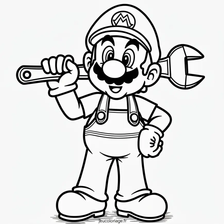 Coloriage de Mario le Plombier avec sa Clé