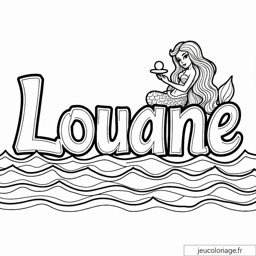 Coloriage de Sirène avec Prénom Louane pour Enfants