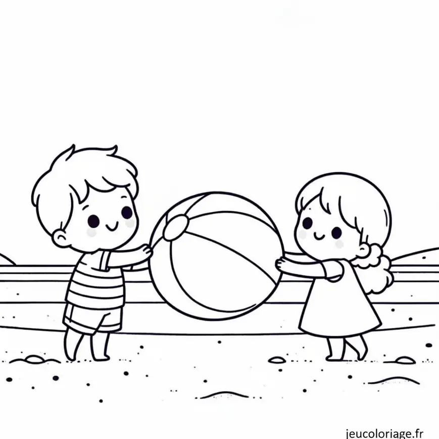 Coloriage de deux enfants à la plage