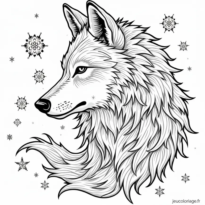 Coloriage de loup élégant avec flocons pour enfants créatifs
