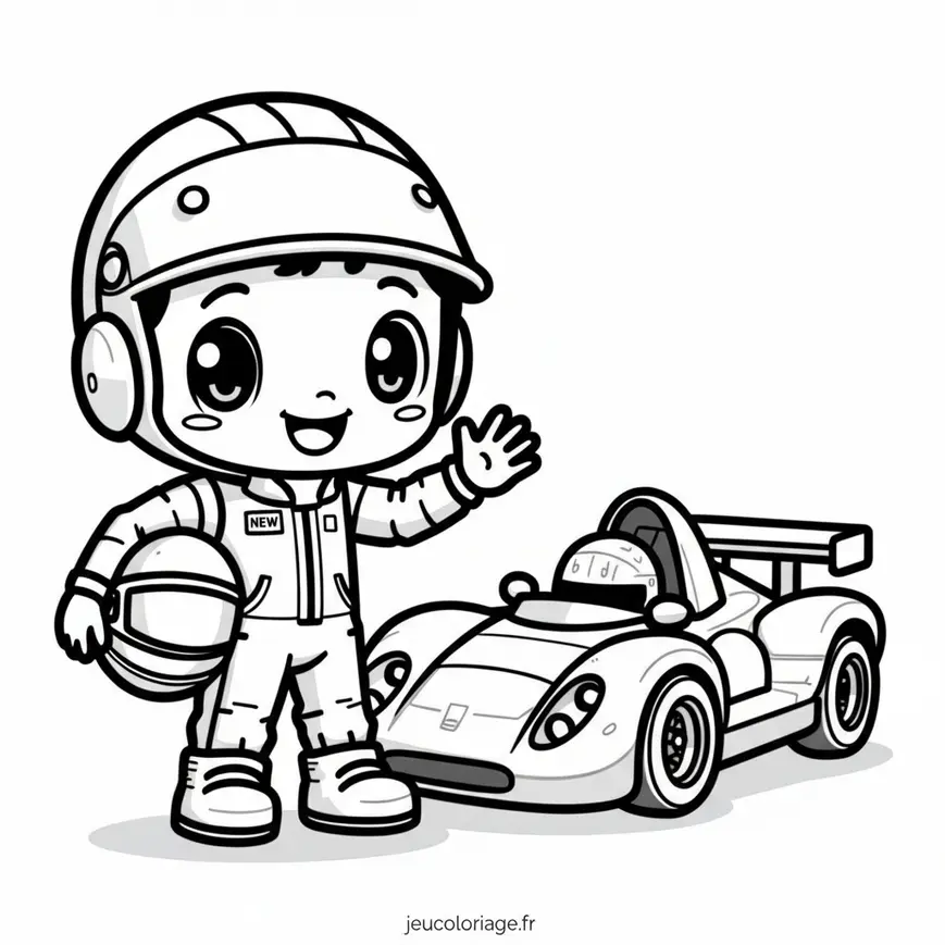 Coloriage de pilote et voiture de course pour enfants