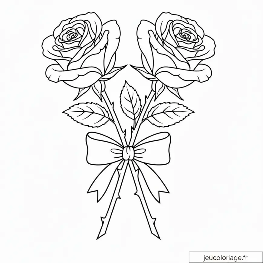 Coloriage de roses délicates avec ruban à imprimer
