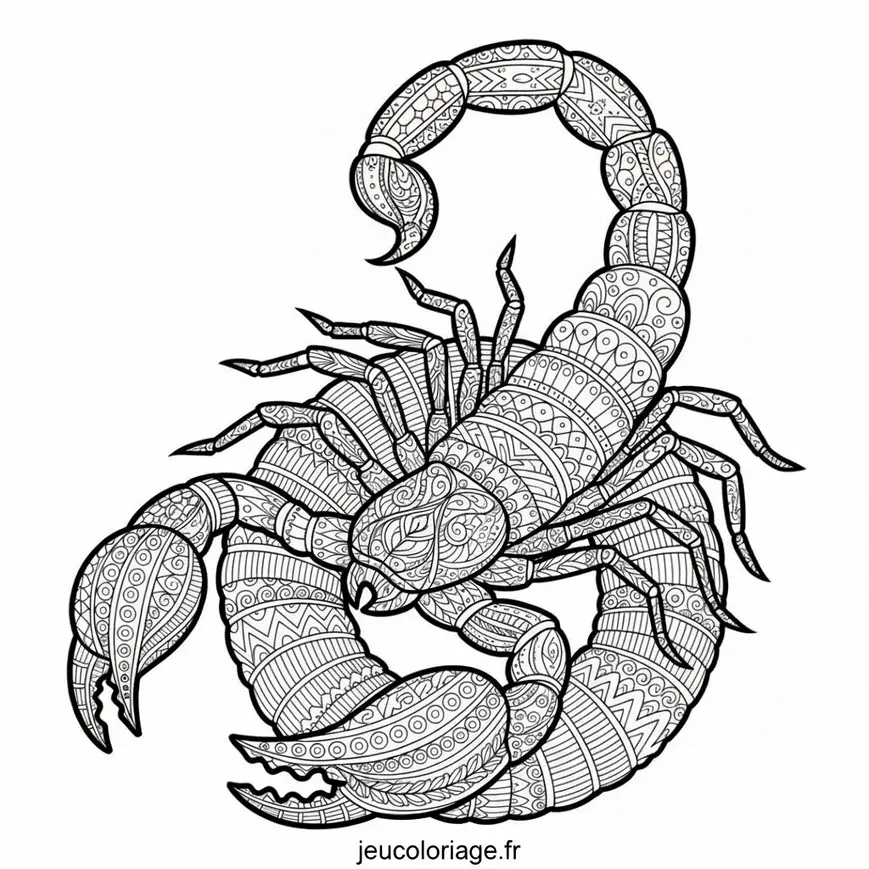 Coloriage de scorpion détaillé pour relaxation adulte