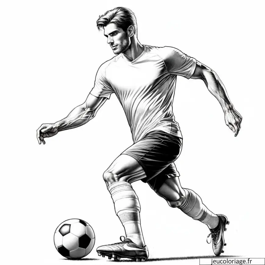 Coloriage dribble avec un ballon de football