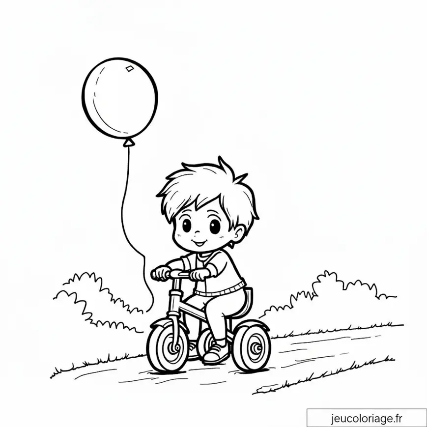 Coloriage enfant à vélo avec ballon pour moments créatifs