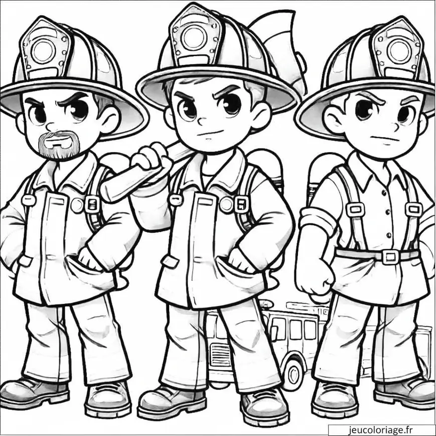 Coloriage équipe de pompiers en mission