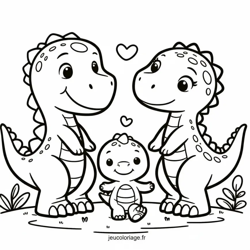 Coloriage famille de dinosaures pour enfants