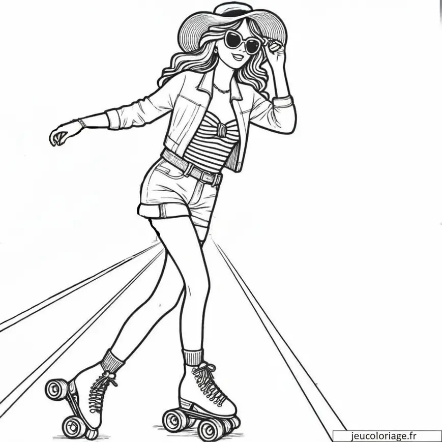 Coloriage femme en roller