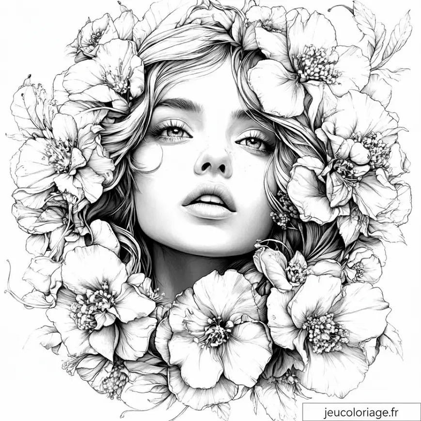 Coloriage femme et fleurs : élégance et détente artistique