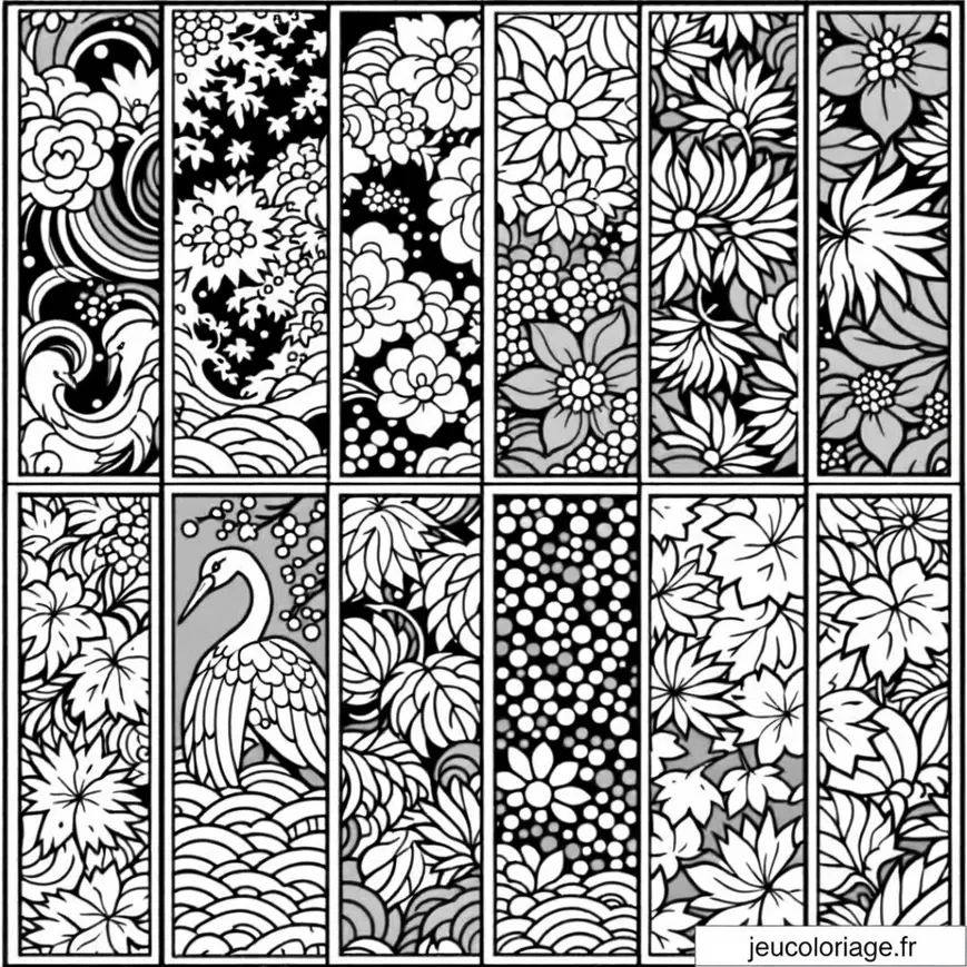 Coloriage floral zen avec motifs japonais élégants