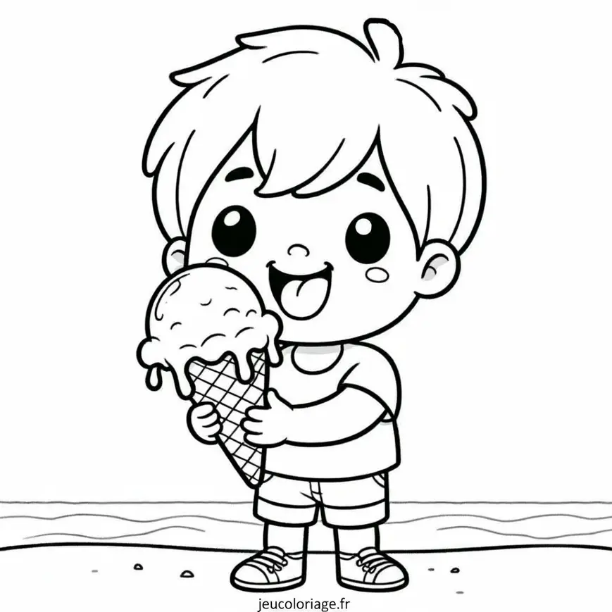 Coloriage garçon et glace