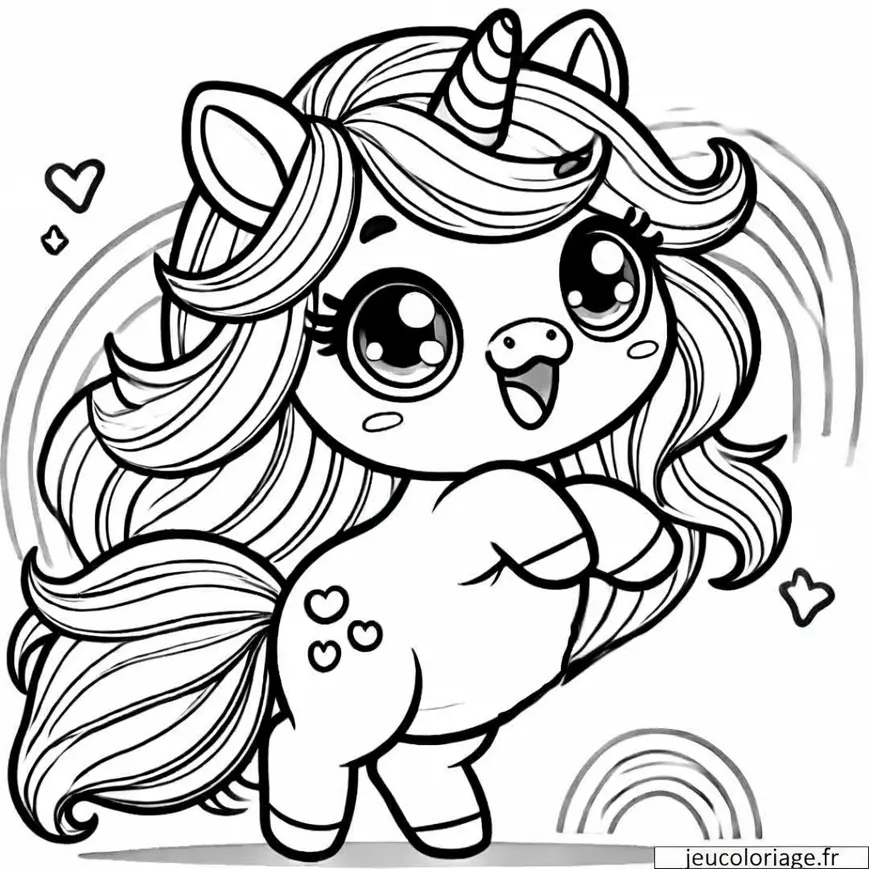 Coloriage licorne arc-en-ciel joyeuse