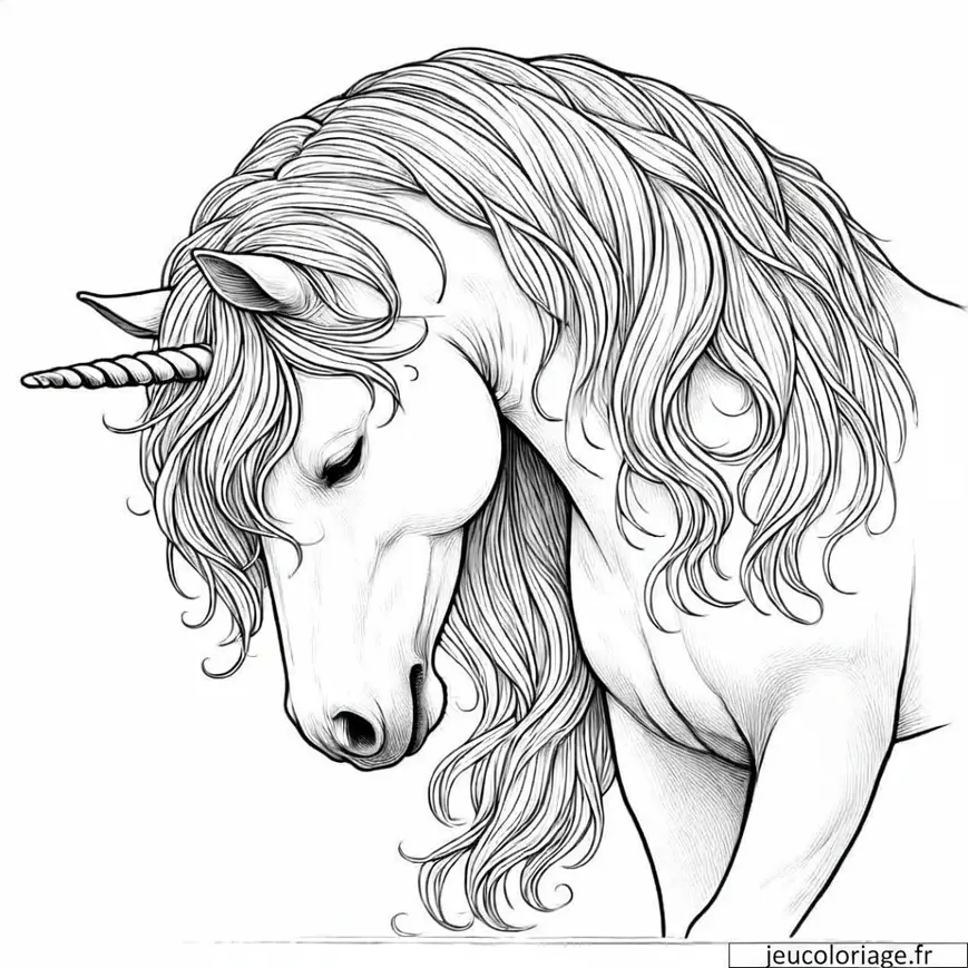 Coloriage licorne en contemplation